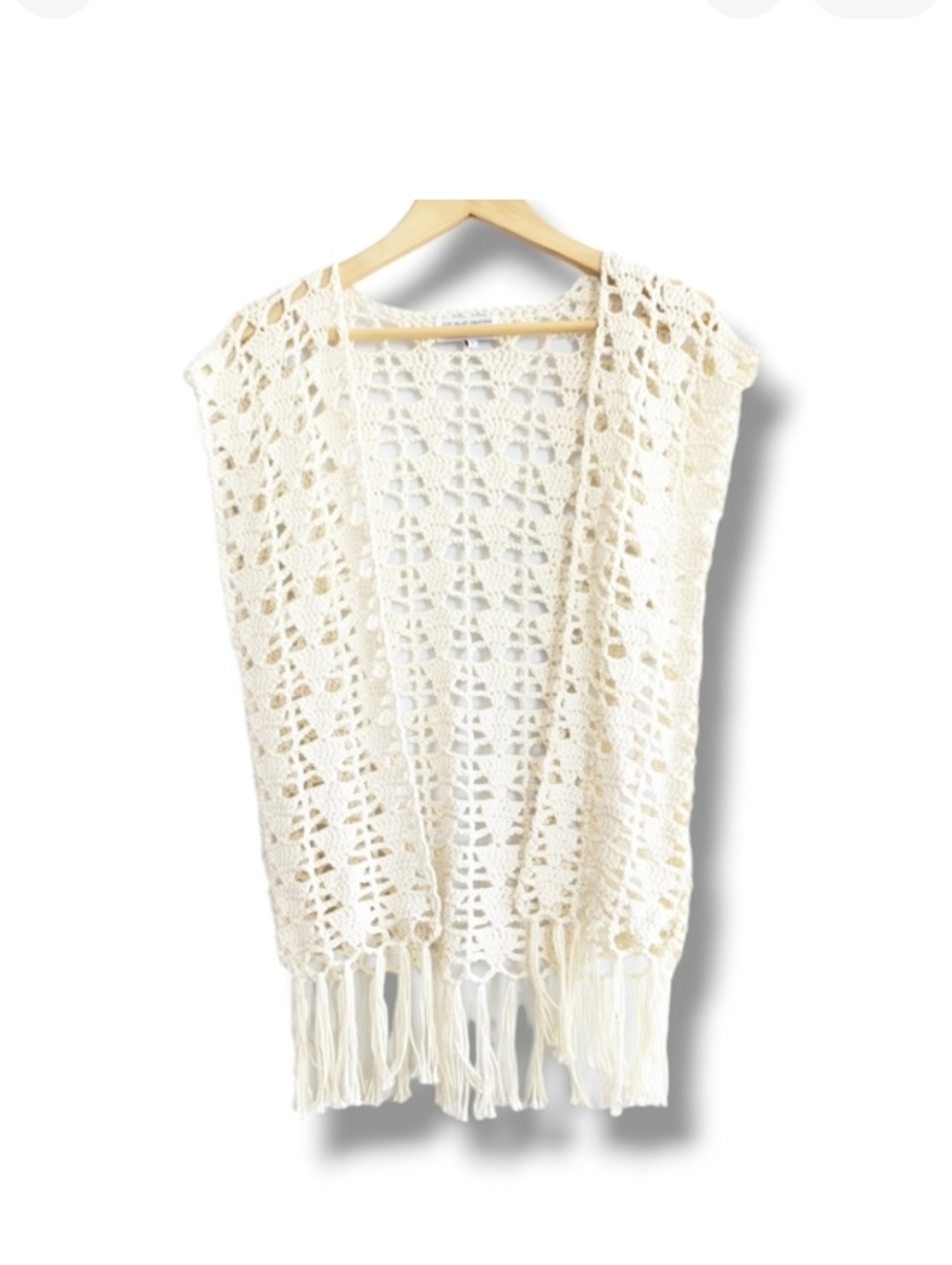 Lilac Valley Creations Cottagecore Fringe Crochet Sweater Vest Large Cream Hippy